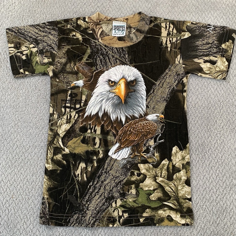 Kids Camo T Shirt Size S Small Short Sleeve Camouflage Mossy Oak Sportex